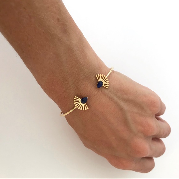 Fan Bangle with Navy Marbelized Stone - Picture 8 of 8